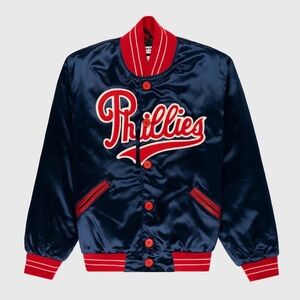 Ebbets Field Flannels Philadelphia Phillies Satin Varsity Jacket size large